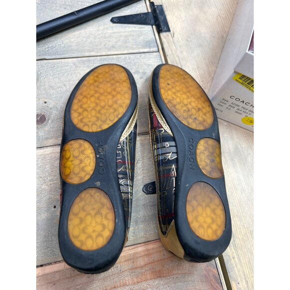 US6 COACH Tartan Plaid Gold Metallic True Graffiti Flats Slip On - Picture 6 of 7